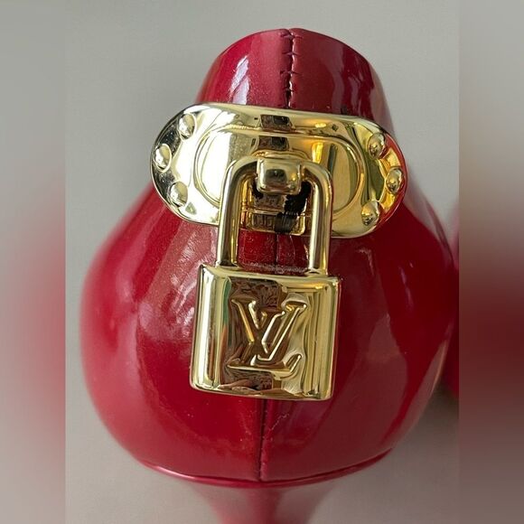 Louis Vuitton Red Patent Leather Peep-Toe Heels - Size 37 - Stunning & Rare - Picture 5 of 11